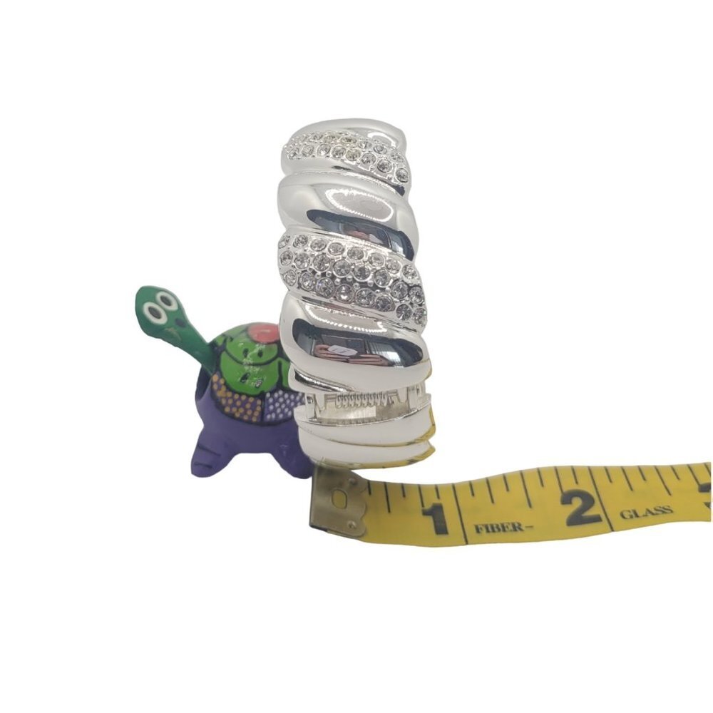 High Polished Silver Color Metal Crystal Studded Bangle Cuff Bracelet - Picture 3 of 4